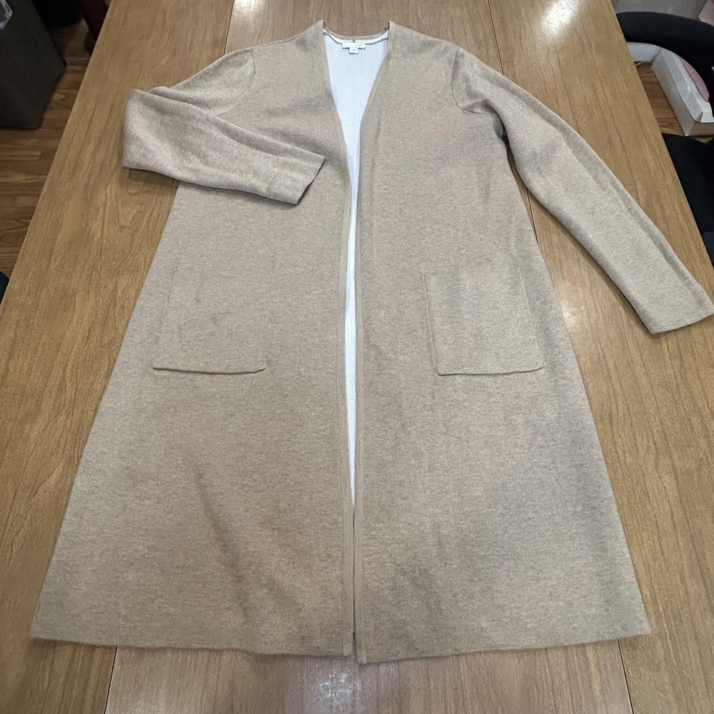 J Jill Cardigan Sweater Womens Medium Beige Longline Open Front Pockets